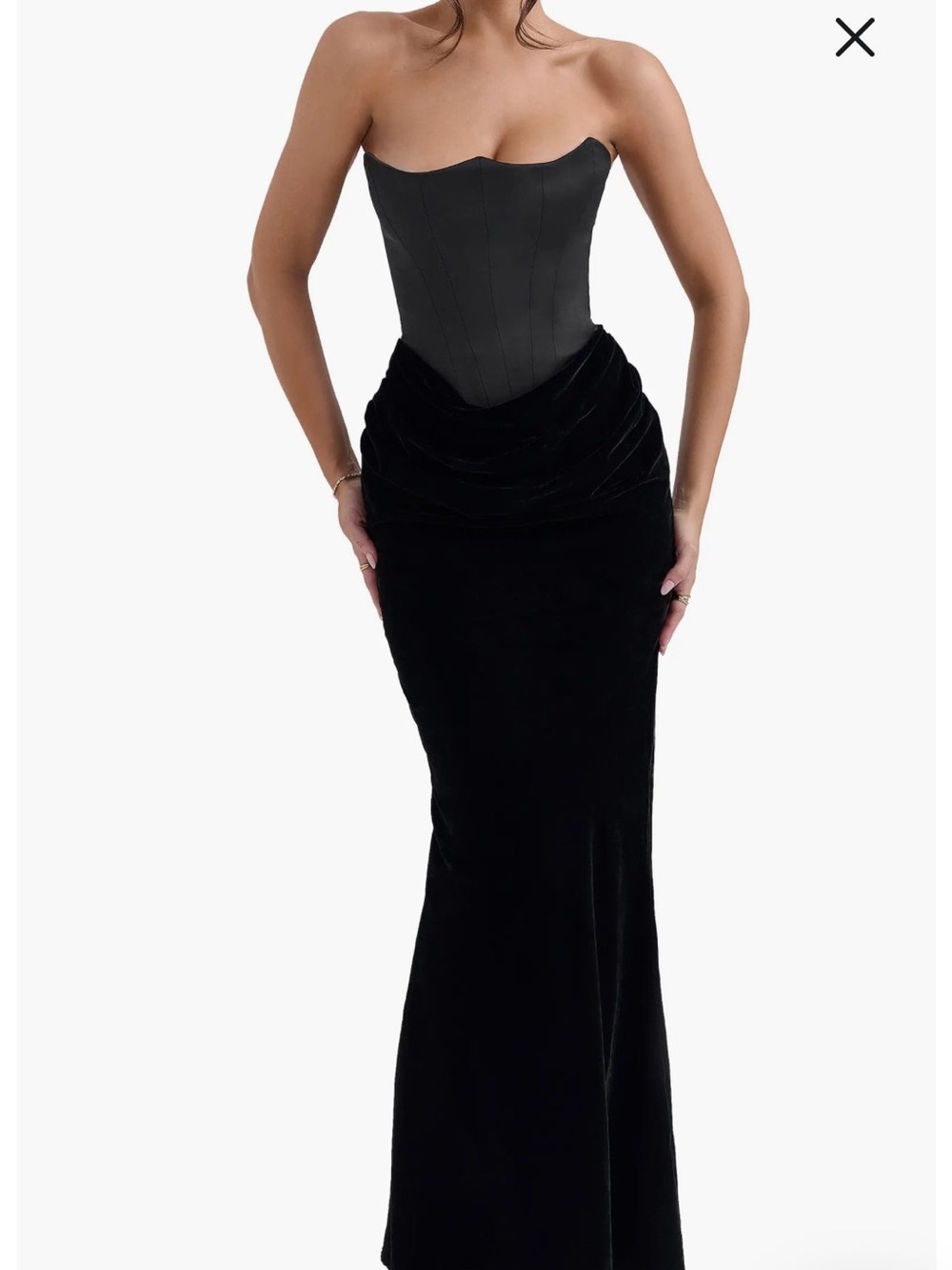 House of CB Black Strapless Velvet Mermaid Maxi Dress